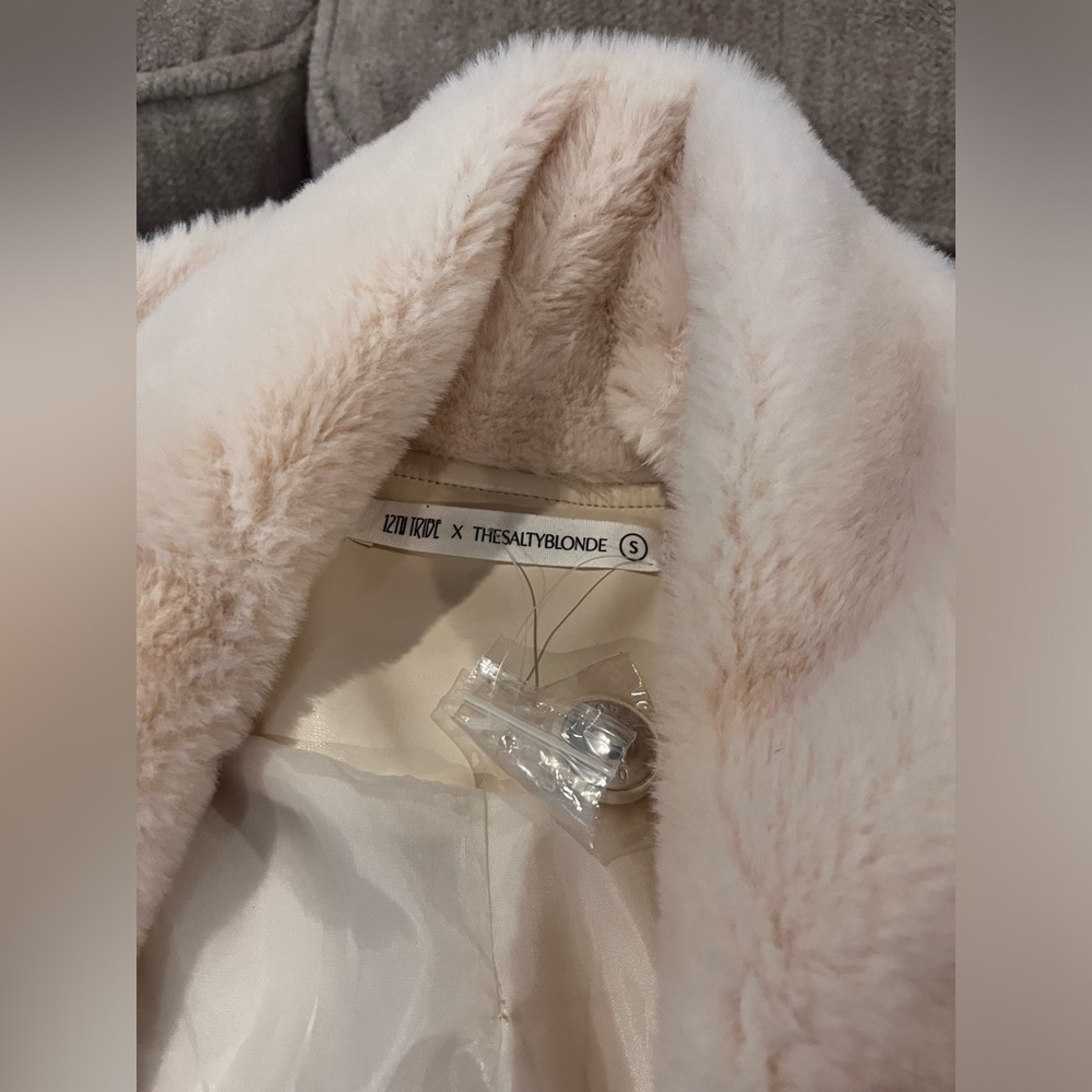 12th Tribe x The Salty Blonde cream long fur lined pea coat - Picture 3 of 10